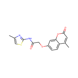 Cc1csc(NC(=O)COc2ccc3c(C)cc(=O)oc3c2)n1 ZINC000002630263