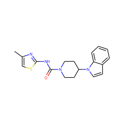 Cc1csc(NC(=O)N2CCC(n3ccc4ccccc43)CC2)n1 ZINC000103241451