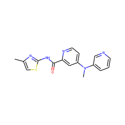 Cc1csc(NC(=O)c2cc(N(C)c3cccnc3)ccn2)n1 ZINC000118268807