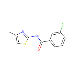 Cc1csc(NC(=O)c2cccc(Cl)c2)n1 ZINC000000477397