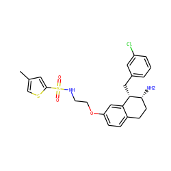 Cc1csc(S(=O)(=O)NCCOc2ccc3c(c2)[C@H](Cc2cccc(Cl)c2)[C@H](N)CC3)c1 ZINC000143168997