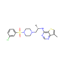Cc1csc2c(N[C@@H](C)CN3CCN(S(=O)(=O)c4cccc(Cl)c4)CC3)ncnc12 ZINC000029126847