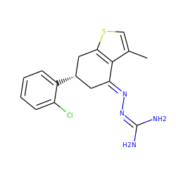 Cc1csc2c1/C(=N/N=C(N)N)C[C@H](c1ccccc1Cl)C2 ZINC000013474691