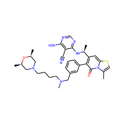 Cc1csc2cc([C@H](C)Nc3ncnc(N)c3C#N)c(-c3cccc(CN(C)CCCCN4C[C@H](C)O[C@H](C)C4)c3)c(=O)n12 ZINC001772644834