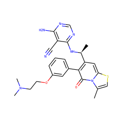 Cc1csc2cc([C@H](C)Nc3ncnc(N)c3C#N)c(-c3cccc(OCCN(C)C)c3)c(=O)n12 ZINC001772605685