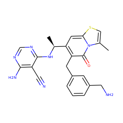 Cc1csc2cc([C@H](C)Nc3ncnc(N)c3C#N)c(Cc3cccc(CN)c3)c(=O)n12 ZINC001772604217