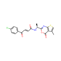 Cc1csc2nc([C@H](C)NC(=O)/C=C/C(=O)c3ccc(Cl)cc3)oc(=O)c12 ZINC000006523559