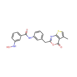 Cc1csc2nc(Cc3cccc(NC(=O)c4cccc(NO)c4)c3)oc(=O)c12 ZINC000001903936