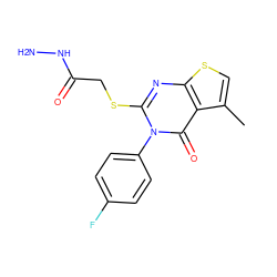 Cc1csc2nc(SCC(=O)NN)n(-c3ccc(F)cc3)c(=O)c12 ZINC000028335914