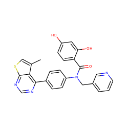 Cc1csc2ncnc(-c3ccc(N(Cc4cccnc4)C(=O)c4ccc(O)cc4O)cc3)c12 ZINC000653679392