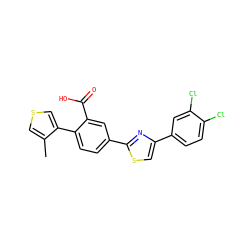 Cc1cscc1-c1ccc(-c2nc(-c3ccc(Cl)c(Cl)c3)cs2)cc1C(=O)O ZINC000219600134