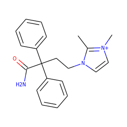 Cc1n(CCC(C(N)=O)(c2ccccc2)c2ccccc2)cc[n+]1C ZINC000026823551