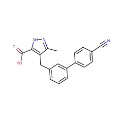 Cc1n[nH]c(C(=O)O)c1Cc1cccc(-c2ccc(C#N)cc2)c1 ZINC000095552695