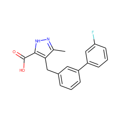 Cc1n[nH]c(C(=O)O)c1Cc1cccc(-c2cccc(F)c2)c1 ZINC000095556622