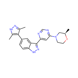 Cc1n[nH]c(C)c1-c1ccc2[nH]nc(-c3cc(N4CCO[C@H](C)C4)ncn3)c2c1 ZINC000225561007