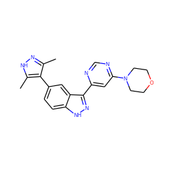 Cc1n[nH]c(C)c1-c1ccc2[nH]nc(-c3cc(N4CCOCC4)ncn3)c2c1 ZINC000225529301