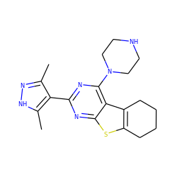 Cc1n[nH]c(C)c1-c1nc(N2CCNCC2)c2c3c(sc2n1)CCCC3 ZINC000223691328