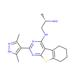 Cc1n[nH]c(C)c1-c1nc(NC[C@H](C)N)c2c3c(sc2n1)CCCC3 ZINC000223691716