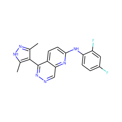 Cc1n[nH]c(C)c1-c1nncc2nc(Nc3ccc(F)cc3F)ccc12 ZINC000138228416