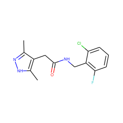 Cc1n[nH]c(C)c1CC(=O)NCc1c(F)cccc1Cl ZINC000084688643