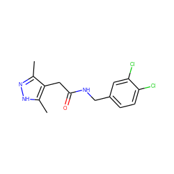 Cc1n[nH]c(C)c1CC(=O)NCc1ccc(Cl)c(Cl)c1 ZINC000084672583