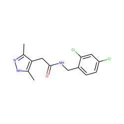 Cc1n[nH]c(C)c1CC(=O)NCc1ccc(Cl)cc1Cl ZINC000058602719