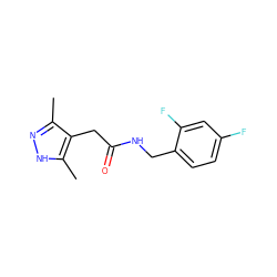 Cc1n[nH]c(C)c1CC(=O)NCc1ccc(F)cc1F ZINC000058603276