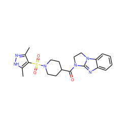 Cc1n[nH]c(C)c1S(=O)(=O)N1CCC(C(=O)N2CCn3c2nc2ccccc23)CC1 ZINC000008671391