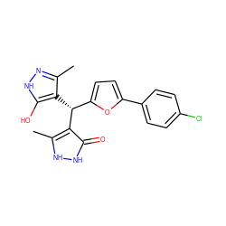 Cc1n[nH]c(O)c1[C@H](c1ccc(-c2ccc(Cl)cc2)o1)c1c(C)[nH][nH]c1=O ZINC000033936105