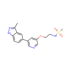 Cc1n[nH]c2ccc(-c3cncc(OCCNS(C)(=O)=O)c3)cc12 ZINC000063539945