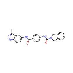 Cc1n[nH]c2ccc(NC(=O)c3ccc(NC(=O)N4Cc5ccccc5C4)cc3)cc12 ZINC000165953402