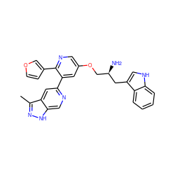 Cc1n[nH]c2cnc(-c3cc(OC[C@@H](N)Cc4c[nH]c5ccccc45)cnc3-c3ccoc3)cc12 ZINC000045352419