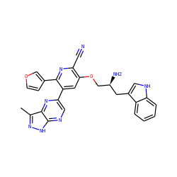 Cc1n[nH]c2ncc(-c3cc(OC[C@@H](N)Cc4c[nH]c5ccccc45)c(C#N)nc3-c3ccoc3)nc12 ZINC000045387760