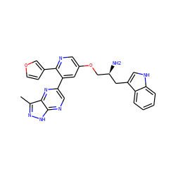 Cc1n[nH]c2ncc(-c3cc(OC[C@@H](N)Cc4c[nH]c5ccccc45)cnc3-c3ccoc3)nc12 ZINC000045358429