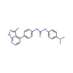 Cc1n[nH]c2nccc(-c3ccc(NC(=O)Nc4ccc(N(C)C)cc4)cc3)c12 ZINC001772644292