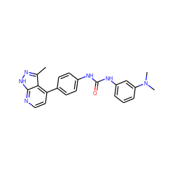 Cc1n[nH]c2nccc(-c3ccc(NC(=O)Nc4cccc(N(C)C)c4)cc3)c12 ZINC001772586531