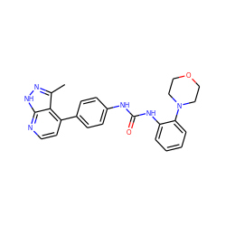 Cc1n[nH]c2nccc(-c3ccc(NC(=O)Nc4ccccc4N4CCOCC4)cc3)c12 ZINC001772654886