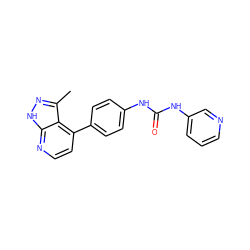 Cc1n[nH]c2nccc(-c3ccc(NC(=O)Nc4cccnc4)cc3)c12 ZINC001772578564