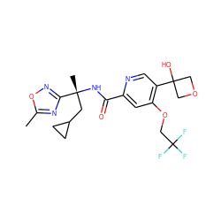 Cc1nc([C@@](C)(CC2CC2)NC(=O)c2cc(OCC(F)(F)F)c(C3(O)COC3)cn2)no1 ZINC000146331652