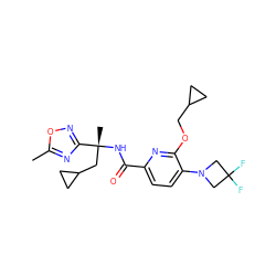 Cc1nc([C@@](C)(CC2CC2)NC(=O)c2ccc(N3CC(F)(F)C3)c(OCC3CC3)n2)no1 ZINC000207740101