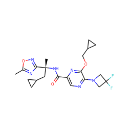 Cc1nc([C@@](C)(CC2CC2)NC(=O)c2cnc(N3CC(F)(F)C3)c(OCC3CC3)n2)no1 ZINC000207386231