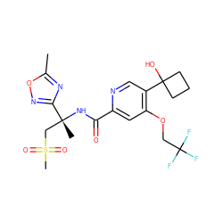 Cc1nc([C@@](C)(CS(C)(=O)=O)NC(=O)c2cc(OCC(F)(F)F)c(C3(O)CCC3)cn2)no1 ZINC000146376632