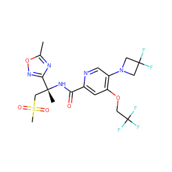 Cc1nc([C@@](C)(CS(C)(=O)=O)NC(=O)c2cc(OCC(F)(F)F)c(N3CC(F)(F)C3)cn2)no1 ZINC000149241501