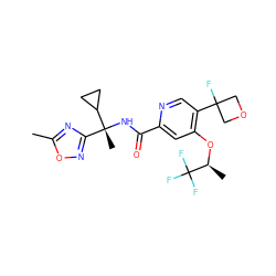 Cc1nc([C@@](C)(NC(=O)c2cc(O[C@@H](C)C(F)(F)F)c(C3(F)COC3)cn2)C2CC2)no1 ZINC000146239130