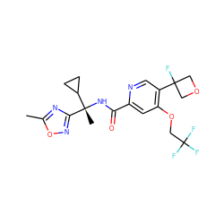 Cc1nc([C@@](C)(NC(=O)c2cc(OCC(F)(F)F)c(C3(F)COC3)cn2)C2CC2)no1 ZINC000146490161