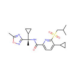 Cc1nc([C@@](C)(NC(=O)c2ccc(C3CC3)c(S(=O)(=O)CC(C)C)n2)C2CC2)no1 ZINC000206687533