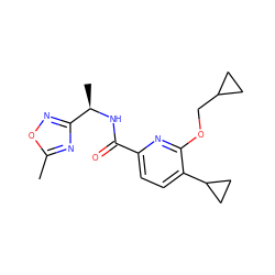 Cc1nc([C@@H](C)NC(=O)c2ccc(C3CC3)c(OCC3CC3)n2)no1 ZINC000207736662