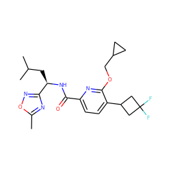 Cc1nc([C@@H](CC(C)C)NC(=O)c2ccc(C3CC(F)(F)C3)c(OCC3CC3)n2)no1 ZINC000207737677