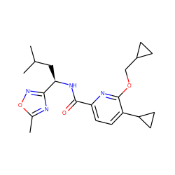 Cc1nc([C@@H](CC(C)C)NC(=O)c2ccc(C3CC3)c(OCC3CC3)n2)no1 ZINC000207736902