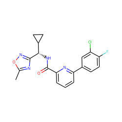 Cc1nc([C@@H](NC(=O)c2cccc(-c3ccc(F)c(Cl)c3)n2)C2CC2)no1 ZINC000207736366